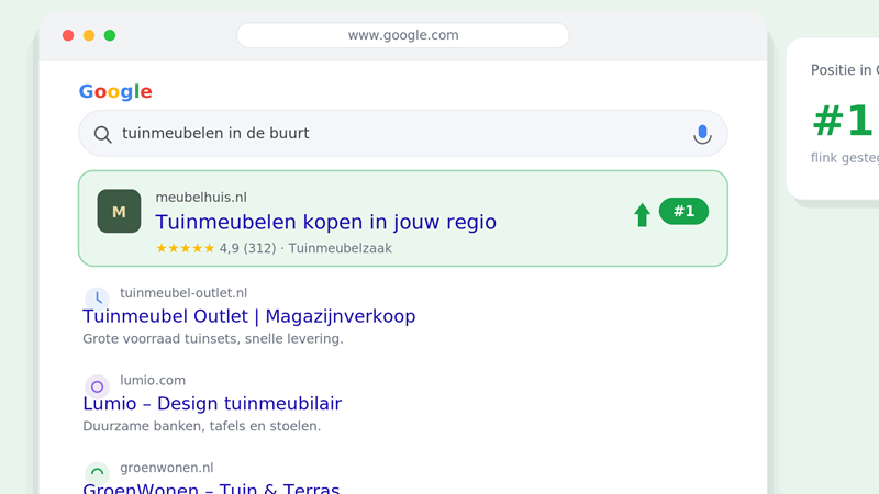 Voorbeeld van een nummer 1-positie in Google voor een lokale zoekopdracht