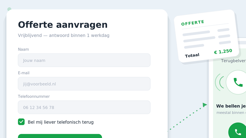 Voorbeeld van een offerte- en terugbelverzoek op een website